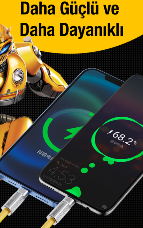 Transformers TF-A07 Hızlı Şarj Data Kablosu Type-C to Lightning 3