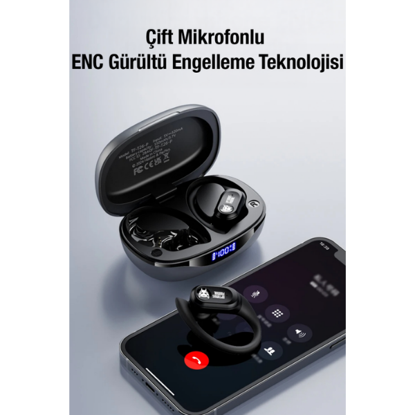 Transformers TF-T26 Pro Bluetooth 5.4 Kulak Kancası Tasarım Kulak İçi Kulaklık - Gri - Görsel 4