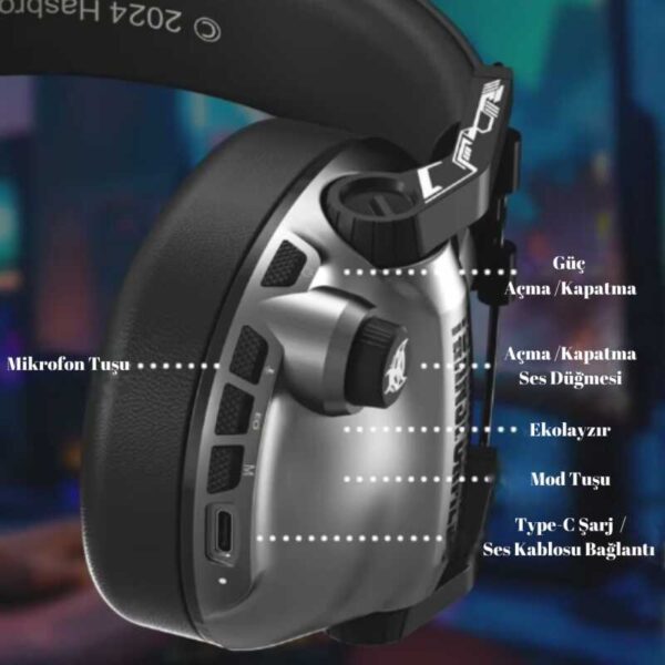 Transformers TF-G03 Bluetooth 5.4 Kulak Üstü Kulaklık Mikrofonlu Gaming Oyuncu 7.1 Surround Ses - Gri - Görsel 4